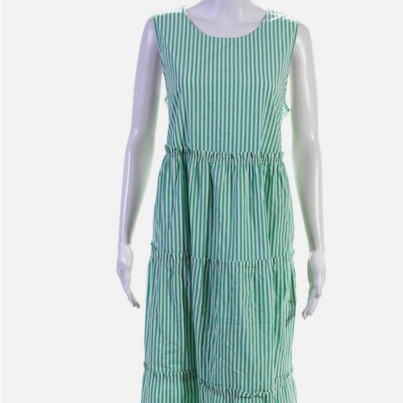J crew green striped cotton maxi dress 2 like new - Picture 5 of 5